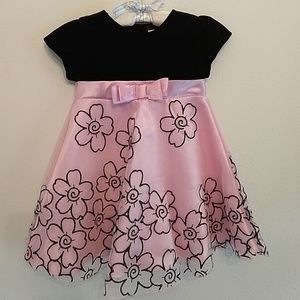 George Black Velvet/Pink Tulle Floral Dress
